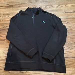 Tommy‎ Bahama Men's Large  Half-Zip Sweatshirt  Teal On Black Casual